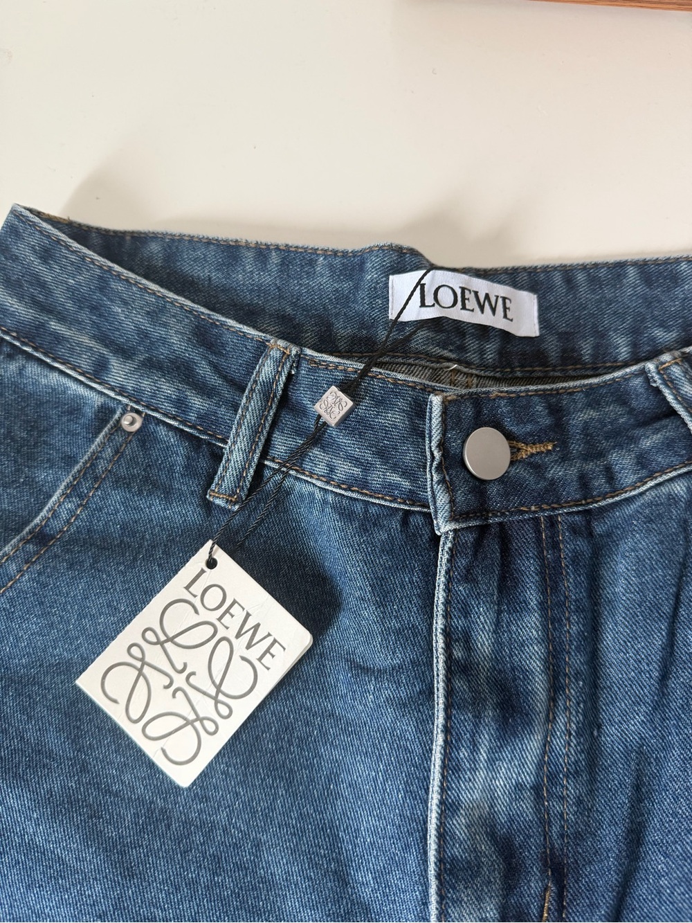 Loewe Mid-Blue High-Rise Denim Jeans with Logo Tag